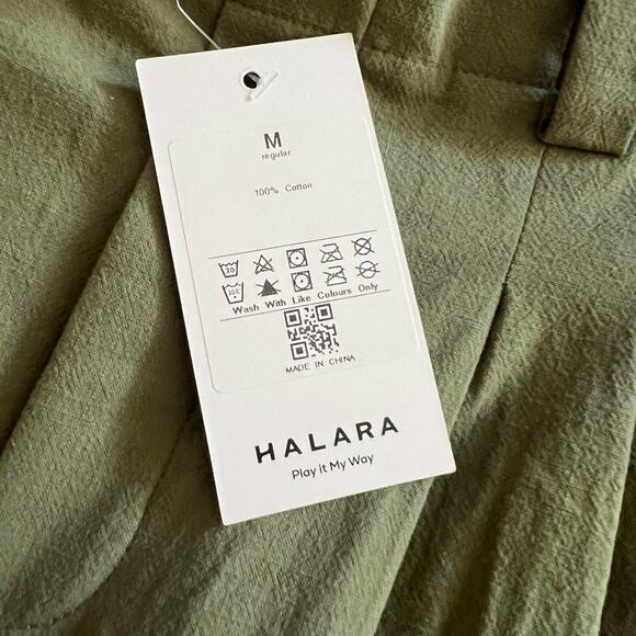 Halara Wide Leg Pants MEDIUM Loden Green Pleated Front 100% Cotton Casual New - Picture 11 of 11